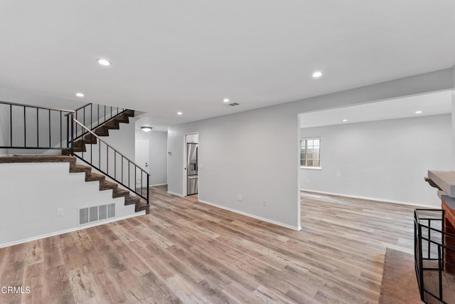 unfurnished living room with light hardwood / wood-style floors