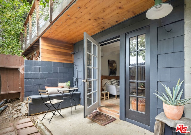 view of patio / terrace featuring french doors