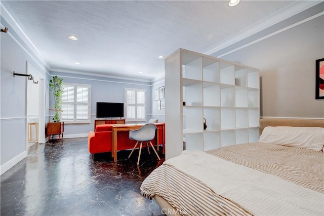 bedroom featuring crown molding