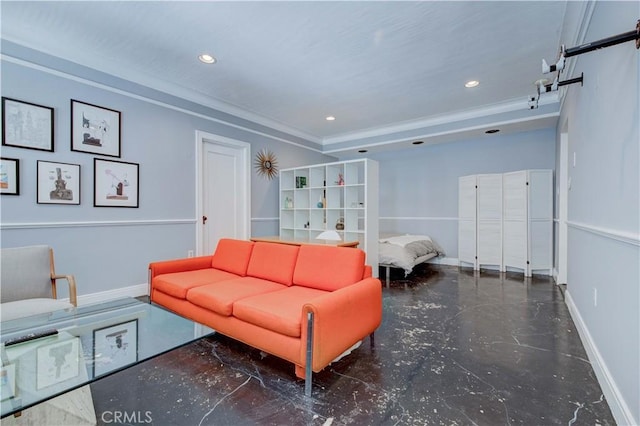 living room featuring ornamental molding