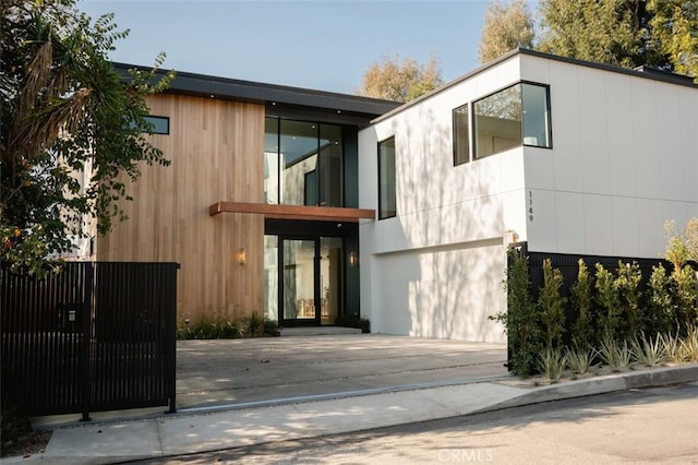 exterior space with a garage