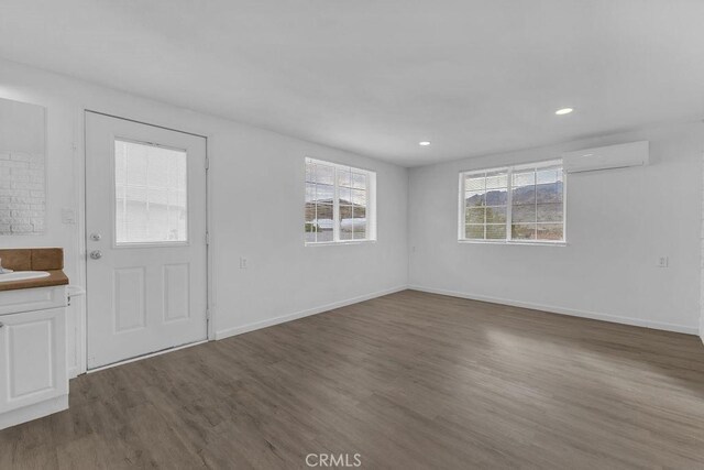 entrance foyer featuring dark hardwood / wood-style flooring, sink, and a wall mounted AC