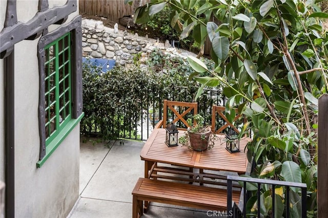 balcony with a patio area