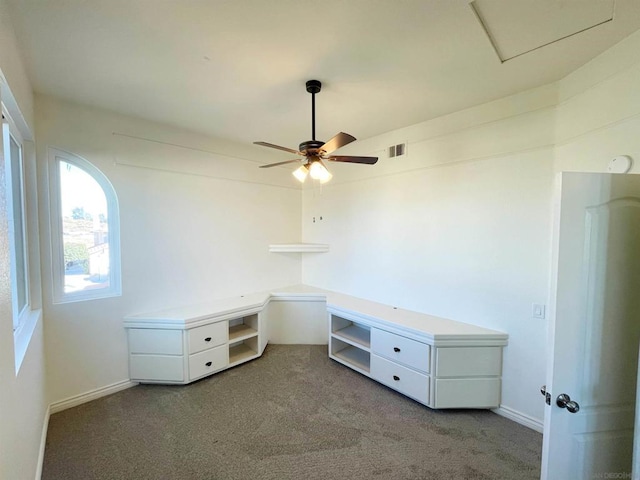 unfurnished bedroom with light carpet and ceiling fan