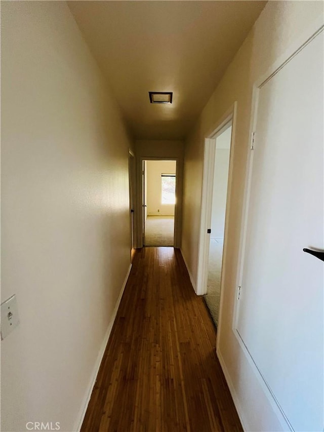 hallway featuring dark wood-type flooring