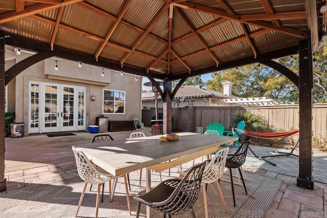 view of patio with a gazebo and french doors