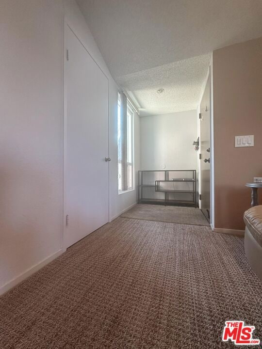 unfurnished room featuring carpet floors and a textured ceiling