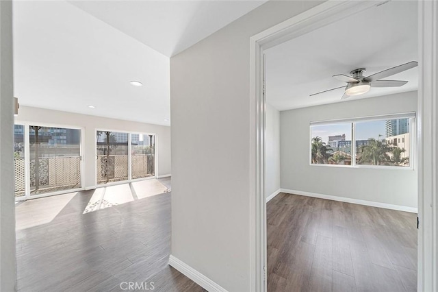 hallway featuring hardwood / wood-style flooring and a healthy amount of sunlight