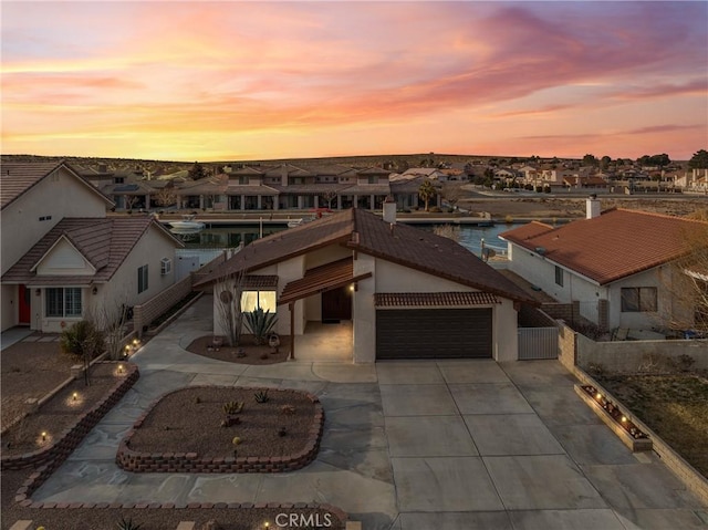 view of aerial view at dusk