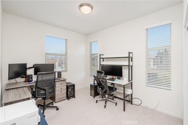 view of carpeted home office