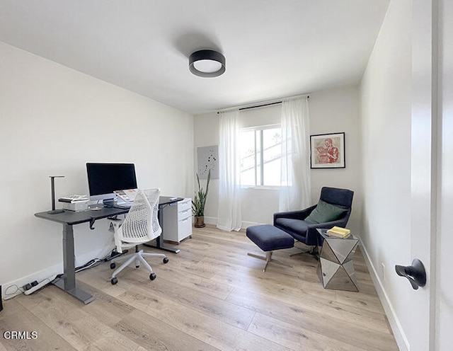 office space with light hardwood / wood-style floors