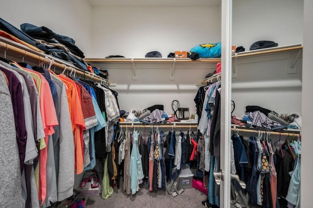 walk in closet with carpet