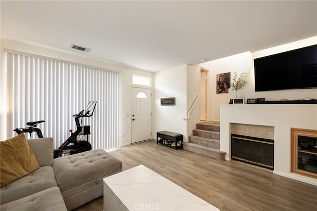 living room featuring wood-type flooring