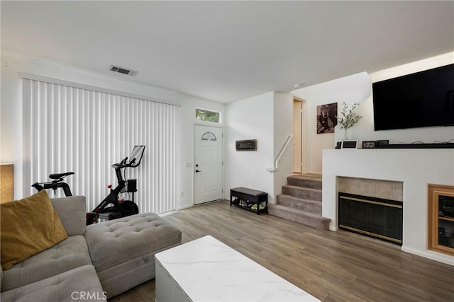 living room with wood-type flooring