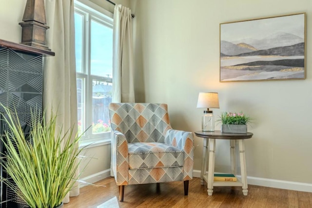 living area with hardwood / wood-style floors