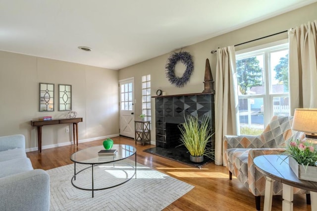 living room featuring hardwood / wood-style floors and a wealth of natural light