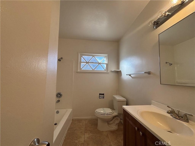 full bathroom featuring tile patterned floors, toilet, shower / bathing tub combination, and vanity