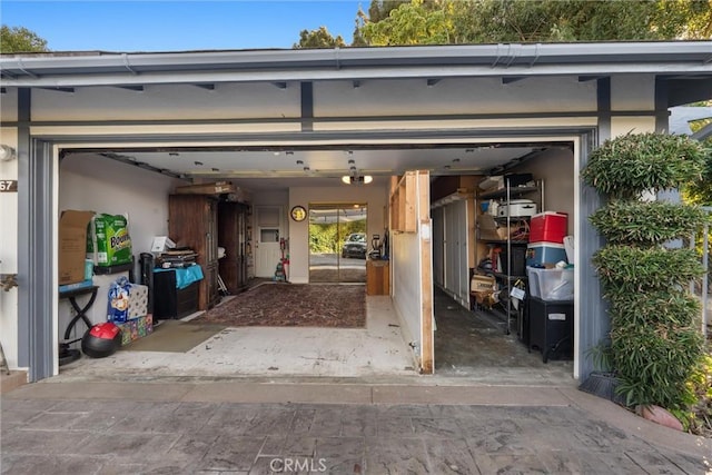 garage with a garage door opener