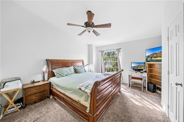 bedroom featuring carpet flooring and ceiling fan