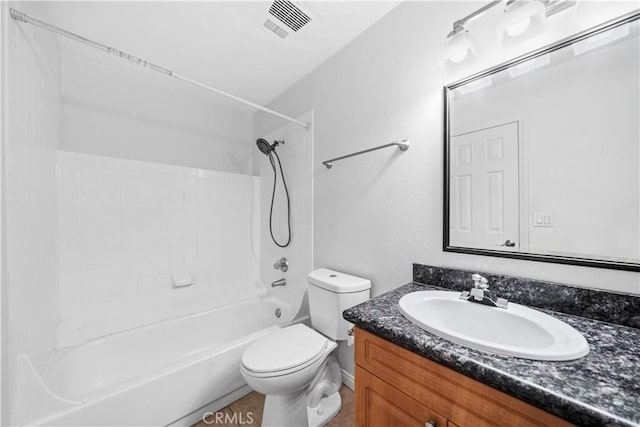 full bathroom with vanity, shower / bathtub combination, and toilet