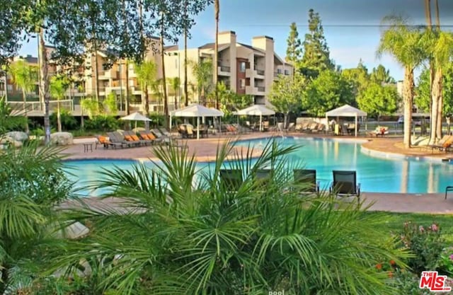 view of pool featuring a gazebo