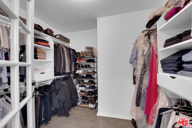 walk in closet featuring hardwood / wood-style floors