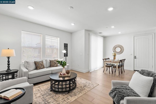 living room with light hardwood / wood-style flooring