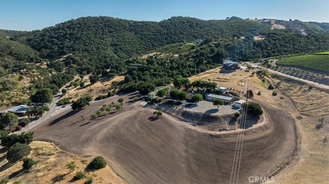 birds eye view of property with a mountain view and a rural view