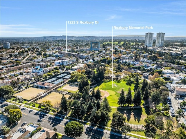 bird's eye view with a city view