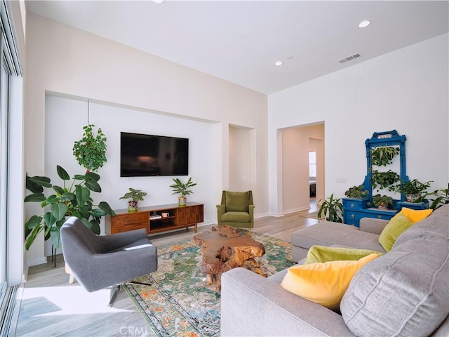 living room featuring light wood-type flooring