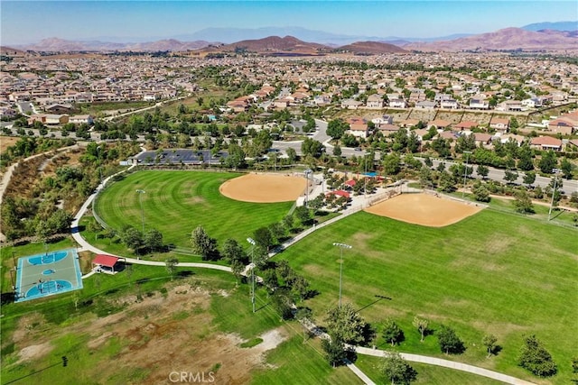 drone / aerial view featuring a mountain view