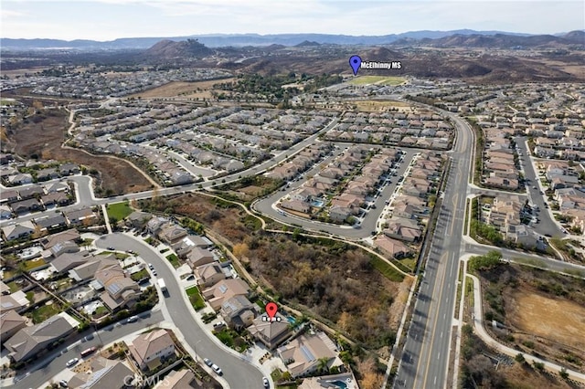 birds eye view of property featuring a mountain view