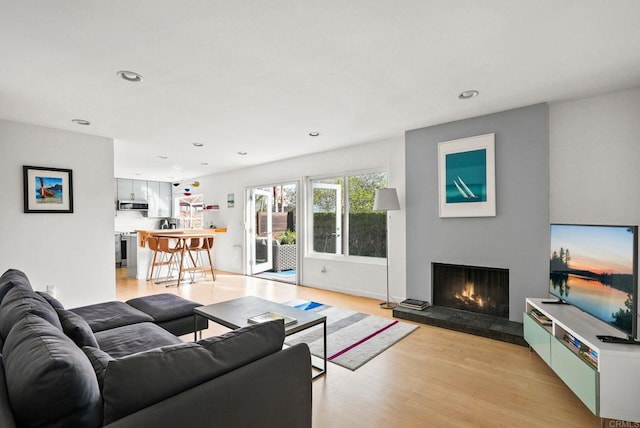 living room with light hardwood / wood-style floors