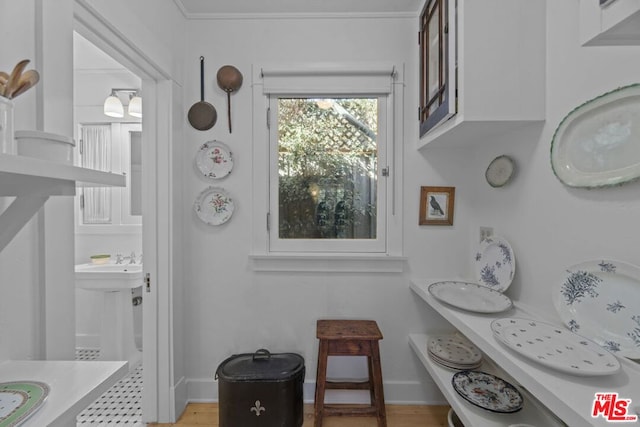 bathroom featuring ornamental molding