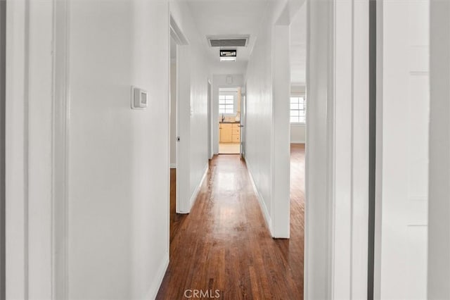 hallway with dark hardwood / wood-style floors