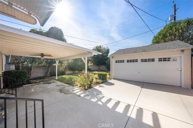 garage with ceiling fan