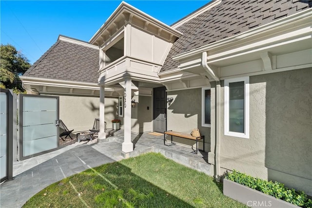 view of patio / terrace with a fire pit