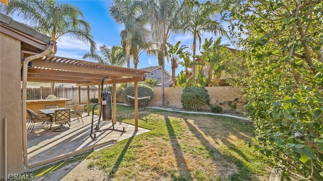 view of yard featuring a pergola and a patio area