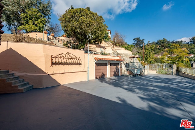 exterior space featuring a garage