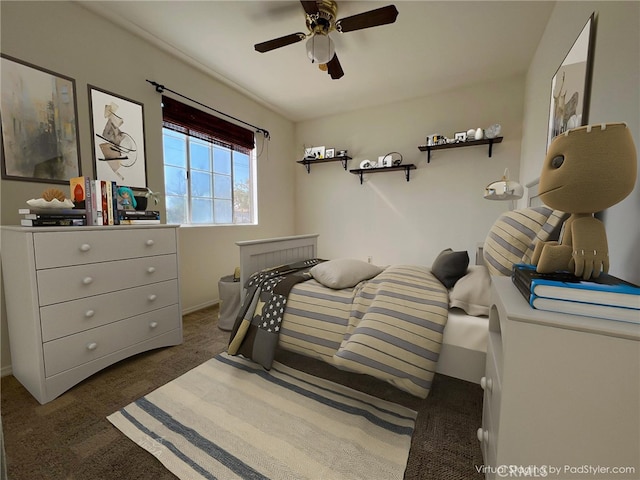bedroom with carpet and a ceiling fan