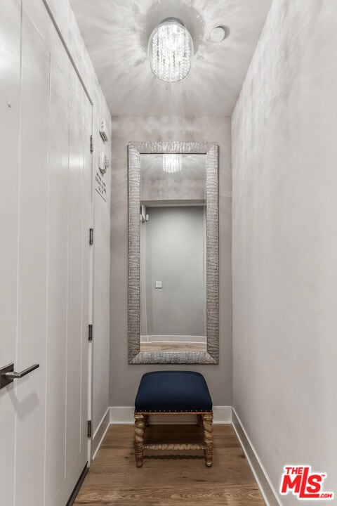 corridor with hardwood / wood-style flooring