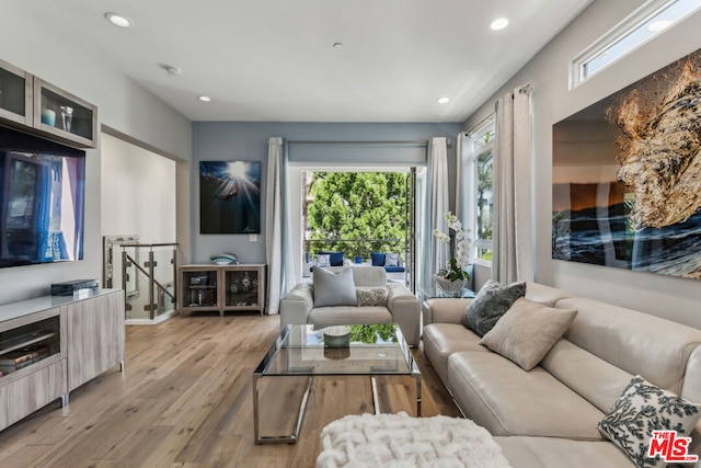 living room with light hardwood / wood-style floors