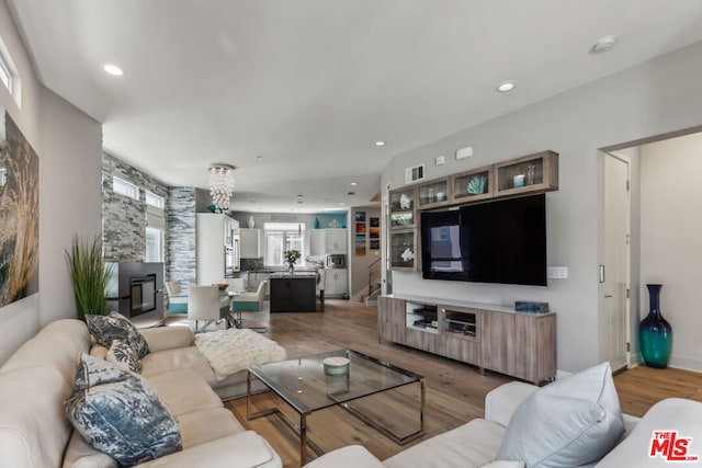 living room with hardwood / wood-style floors