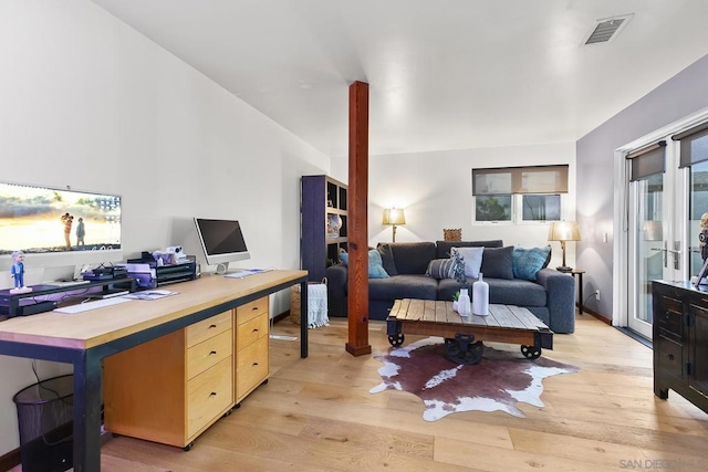 office area featuring light hardwood / wood-style floors