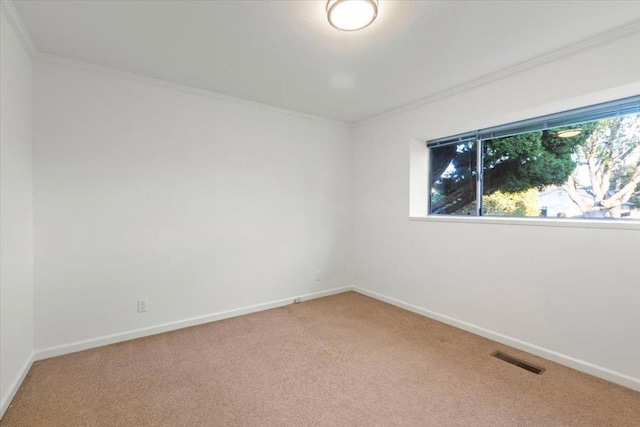 carpeted empty room with ornamental molding