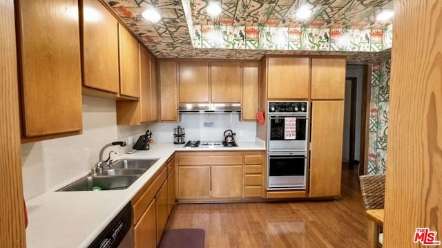 kitchen featuring stainless steel appliances, sink, and light hardwood / wood-style flooring