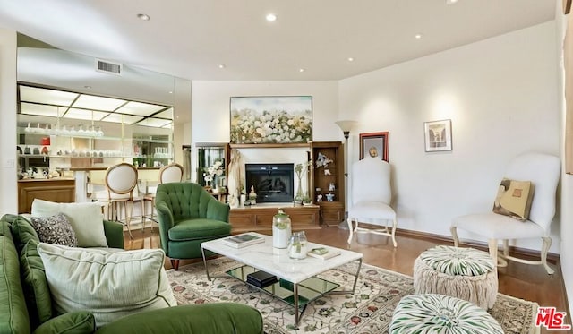 living room with light wood-type flooring