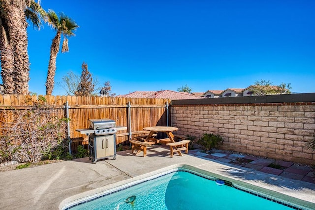 view of pool with a patio and area for grilling