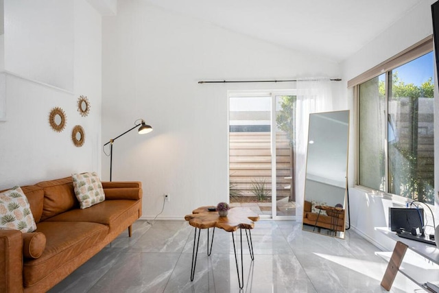 living room with vaulted ceiling