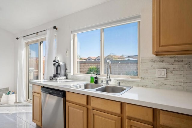 kitchen with dishwasher, sink, and decorative backsplash